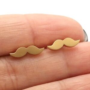 Mustache Gold Toned Stud Earrings